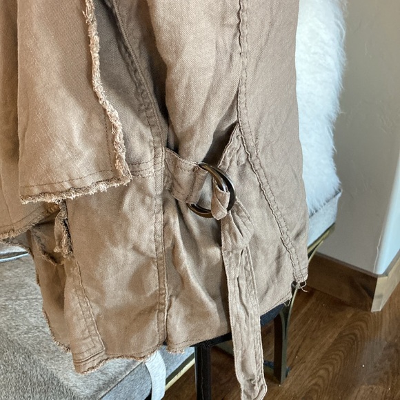 Free People Raw Femme Brown Linen Waterfall Jacket Cardigan - Picture 7 of 12
